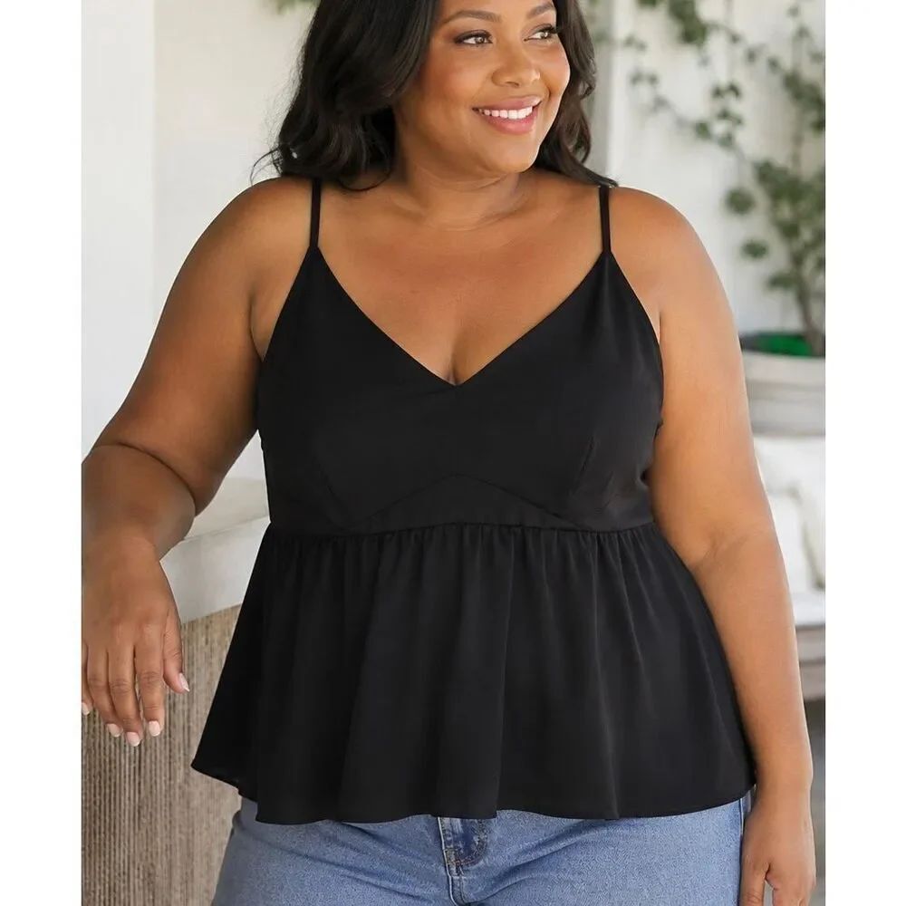 NWT Torrid Black Silky Peplum Camisole Adjustable Straps Women’s 2X 18-20